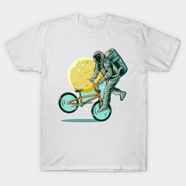 Astronaut freestyle bmx bike with moon T-Shirt by t-shiit